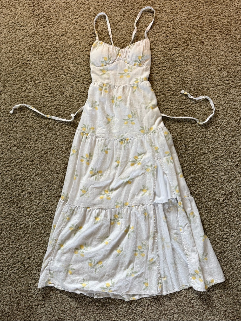 Hollister Lightweight White & Yellow Lemon Spaghetti Strap Maxi Dress